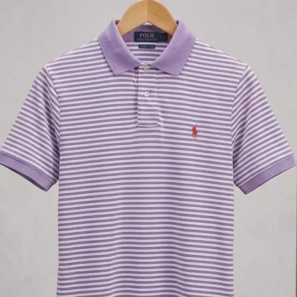 Polo Ralph Lauren Men's Custom Fit Striped Polo Shirt Purple White Size L